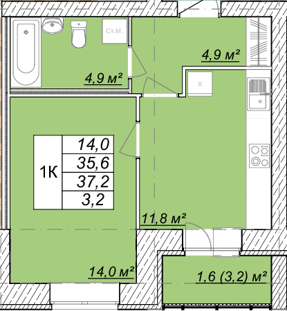 План однокомнатной квартиры